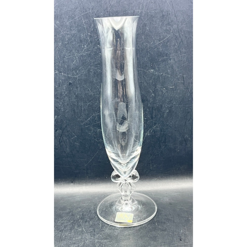 Mikasa Germany Crystal Bow Stem Bud Vase 9.5 Inch Clear Glass Decorative